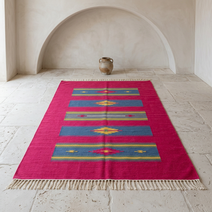 Alfombra Kilim OX1 en una galería mediterránea