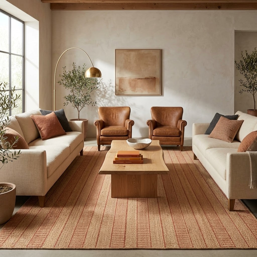 Sarkanda Striped Rug, Spray-Finished Edge, IC15112 Orange