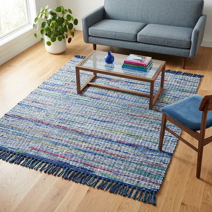 IC14121 Printed Chindi Rug with Blue Border