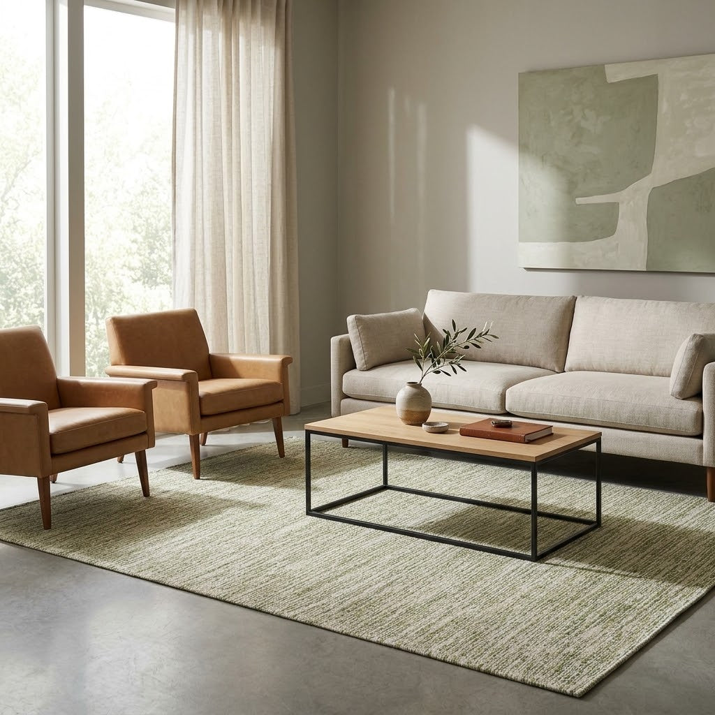 Cotton Rug with Olive Border IC15653 Green