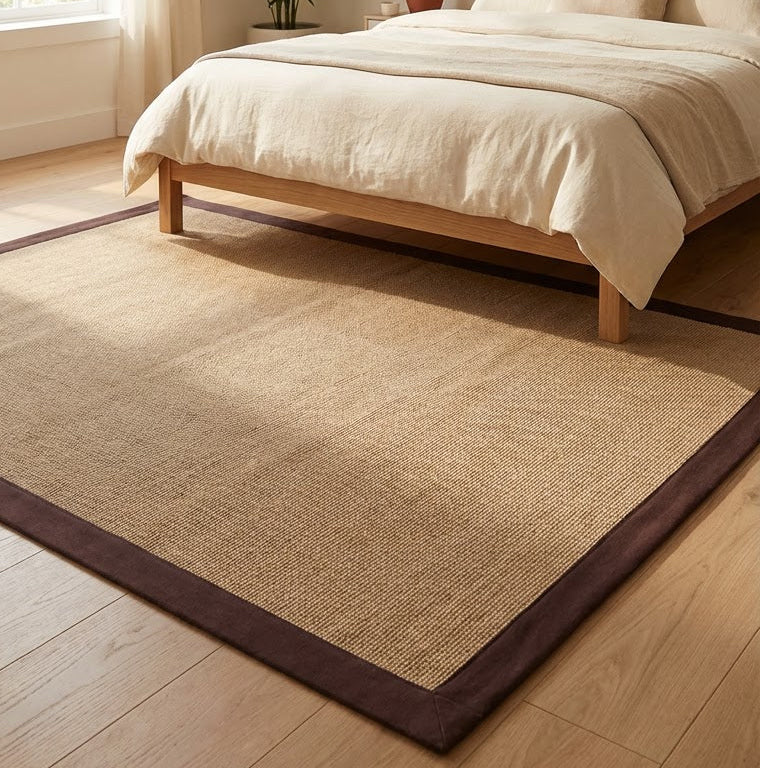 Alfombra de yute con borde marrón IC18798 en marrón y beige