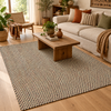 Alfombra a cuadros IC14529 multicolor en una sala de estar bohemia con luz natural