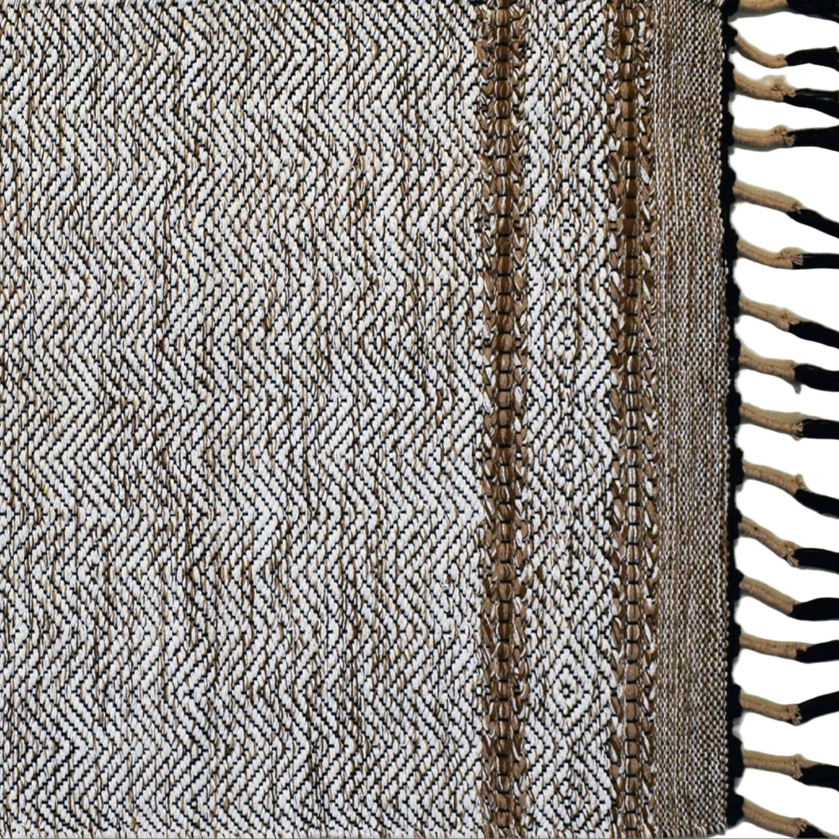 Alfombra Dhurrie de Algodón Con Borde y Flecos IC17686 Crema/Marfil
