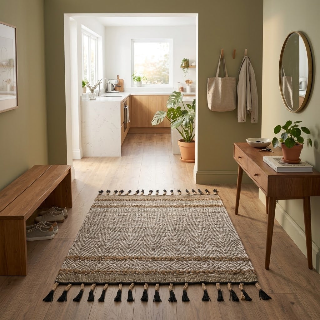 Alfombra Dhurrie de Algodón Con Borde y Flecos IC17686 Crema/Marfil