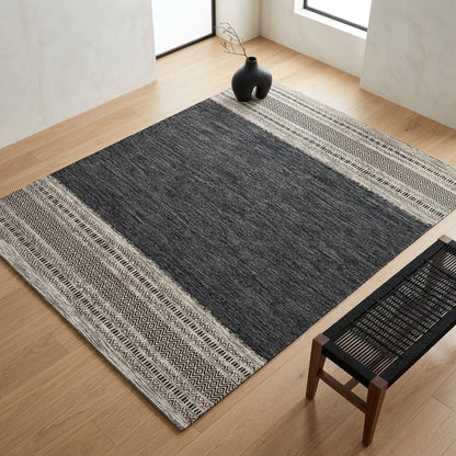Alfombra Kilim de Algodón Borde Acabado IC14491 Grises/Plateado