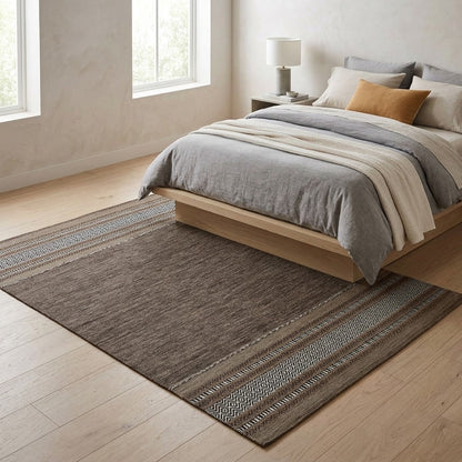 Cotton Kilim Rug Finished Edge IC14492 Brown/Beige