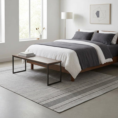 Silver gray cotton kilim rug with finished edge IC14540
