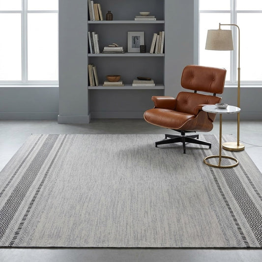 Alfombra kilim de algodón gris plateado con borde acabado IC14540