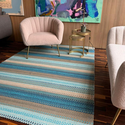 Alfombra Kilim de Algodón Con Base Antideslizante IC13516 Azul