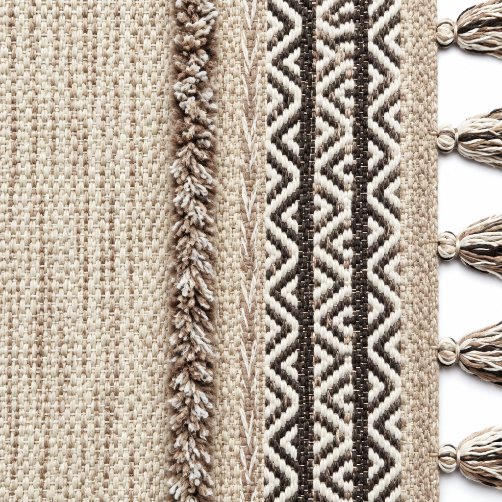 Alfombra kilim de algodón de pelo largo IC15969 Crema/Marfil
