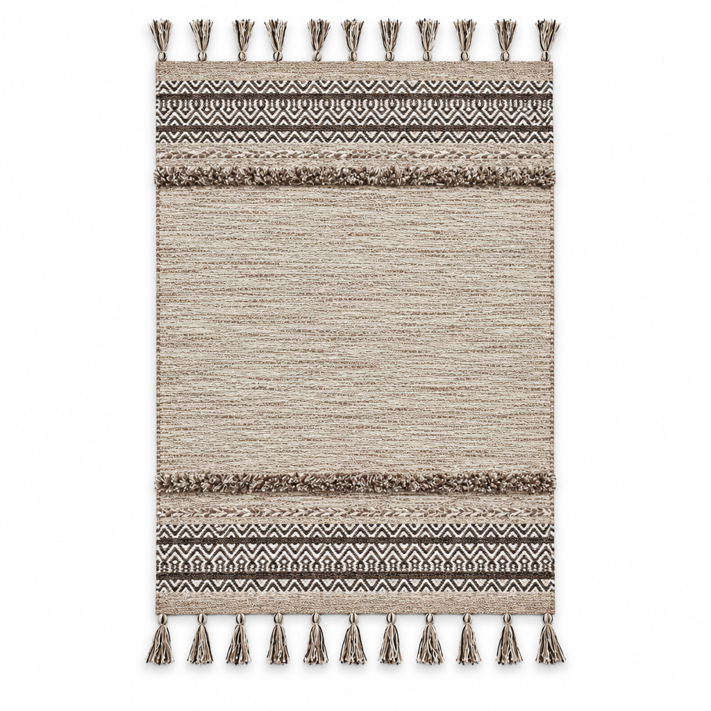 Alfombra kilim de algodón de pelo largo IC15969 Crema/Marfil