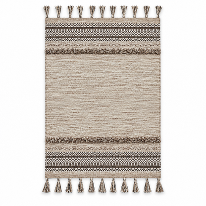 Alfombra kilim de algodón de pelo largo IC15969 Crema/Marfil
