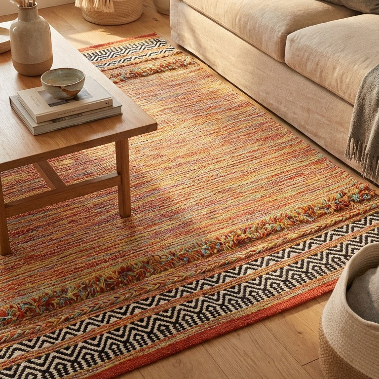 Alfombra kilim de algodón con textura de pelo largo IC17711 Naranja