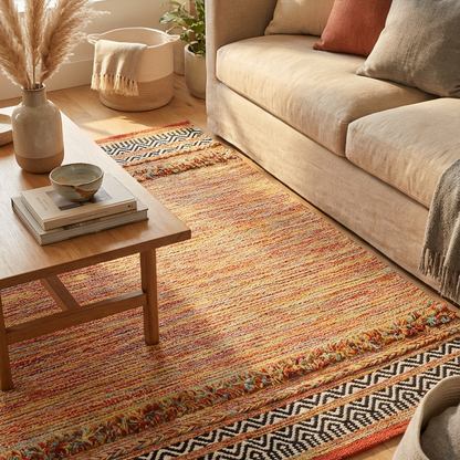 Alfombra kilim de algodón con textura de pelo largo IC17711 Naranja