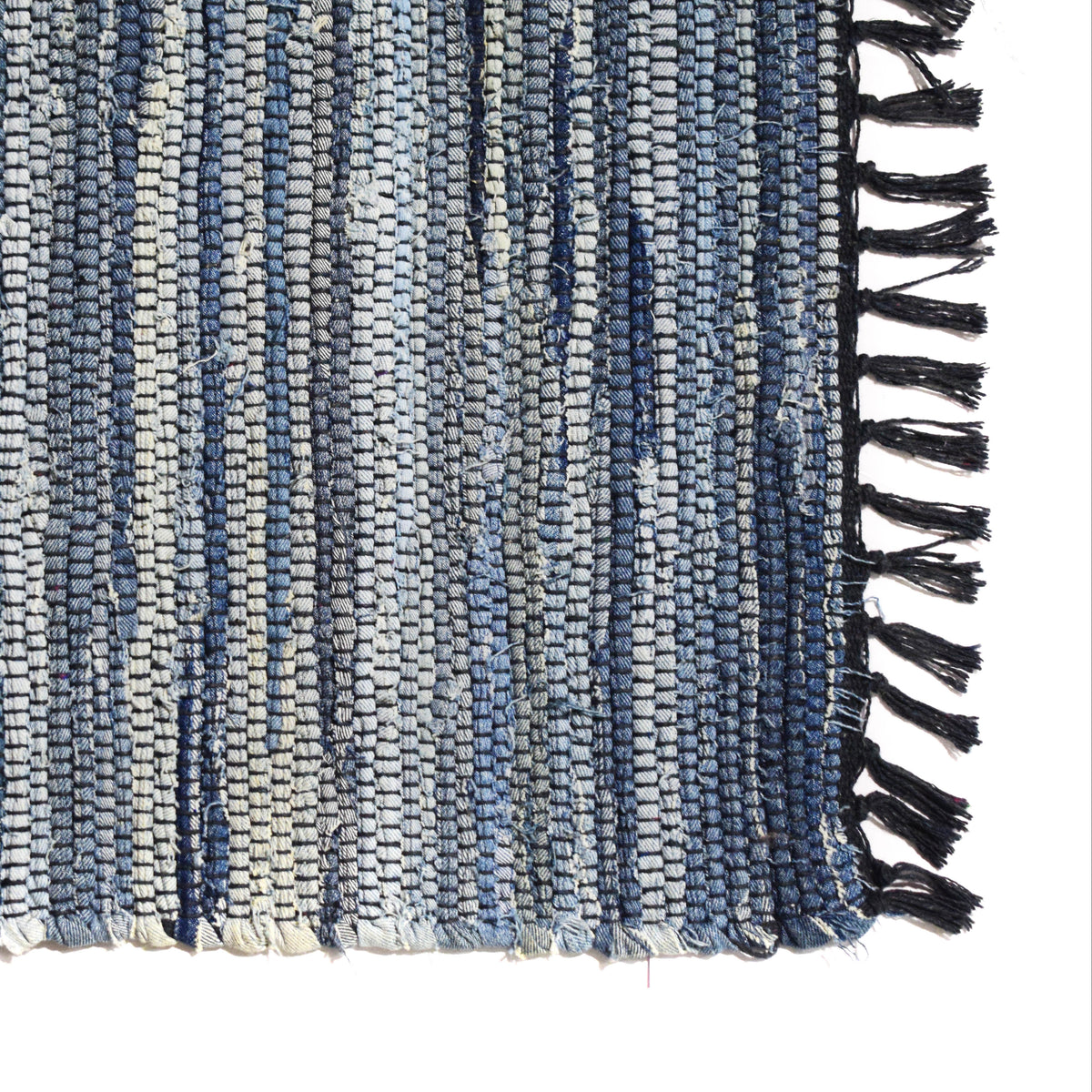 Alfombra denim de algodón IC9418 azul tejida a mano