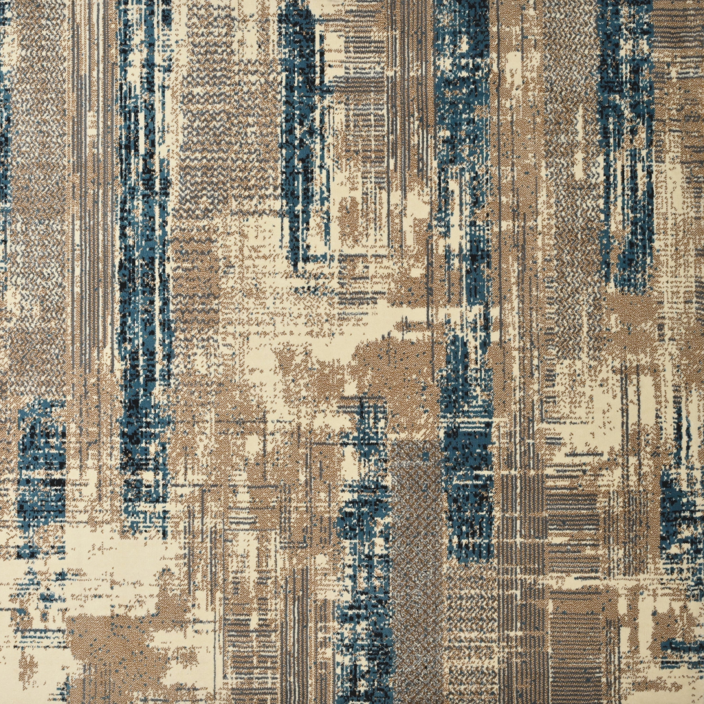 Detalle cuadrado del diseño abstracto de la alfombra SAS17 en tonos dorado y beige