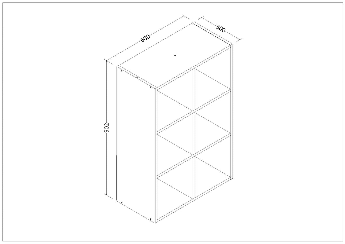 Cubo de almacenamiento de 6 compartimientos - dimensiones del producto