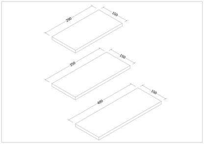 Estante flotante con soportes juego de 3 - dimensiones del producto