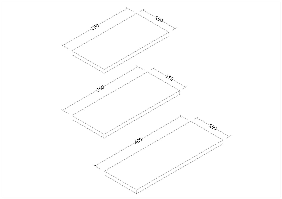 Estante flotante con soportes juego de 3 - dimensiones del producto