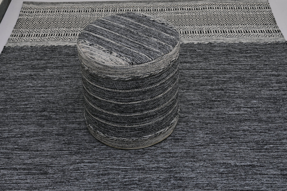 Puf Kilim de Algodón IC14491 Grises/Plateado