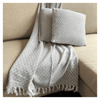 Hand-Woven Cotton Throw and 2 Cushion Set, Design 3, White/Silver