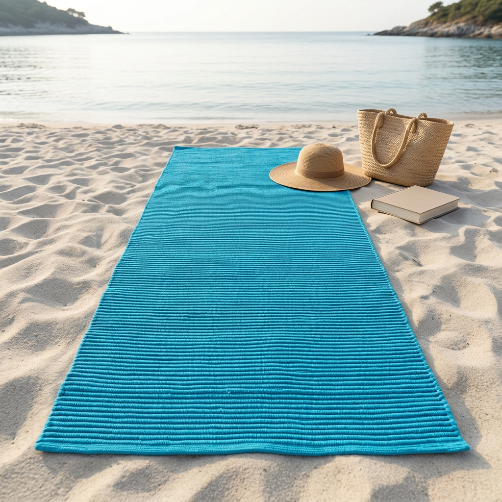 Fotografía editorial de la alfombra turquesa en una playa