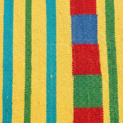 Detalle interpretado con IA del tejido multicolor de la alfombra OX4