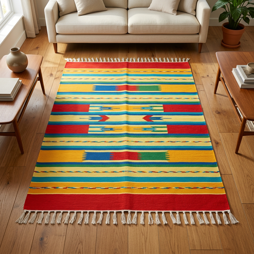 Alfombra OX4 en sala con sofá neutro y piso de madera