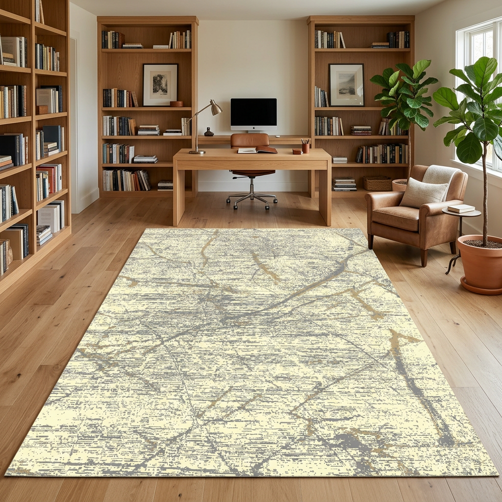 Visualización con IA de alfombra SAS05 en un estudio, vista amplia