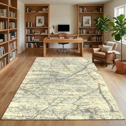 Visualización con IA de alfombra SAS05 en un estudio, vista amplia