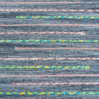 Detalle interpretado con IA del tejido y líneas multicolores de la alfombra BZ4