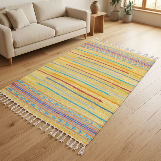 Alfombra BZ2 en una sala con sofá neutro y piso de madera