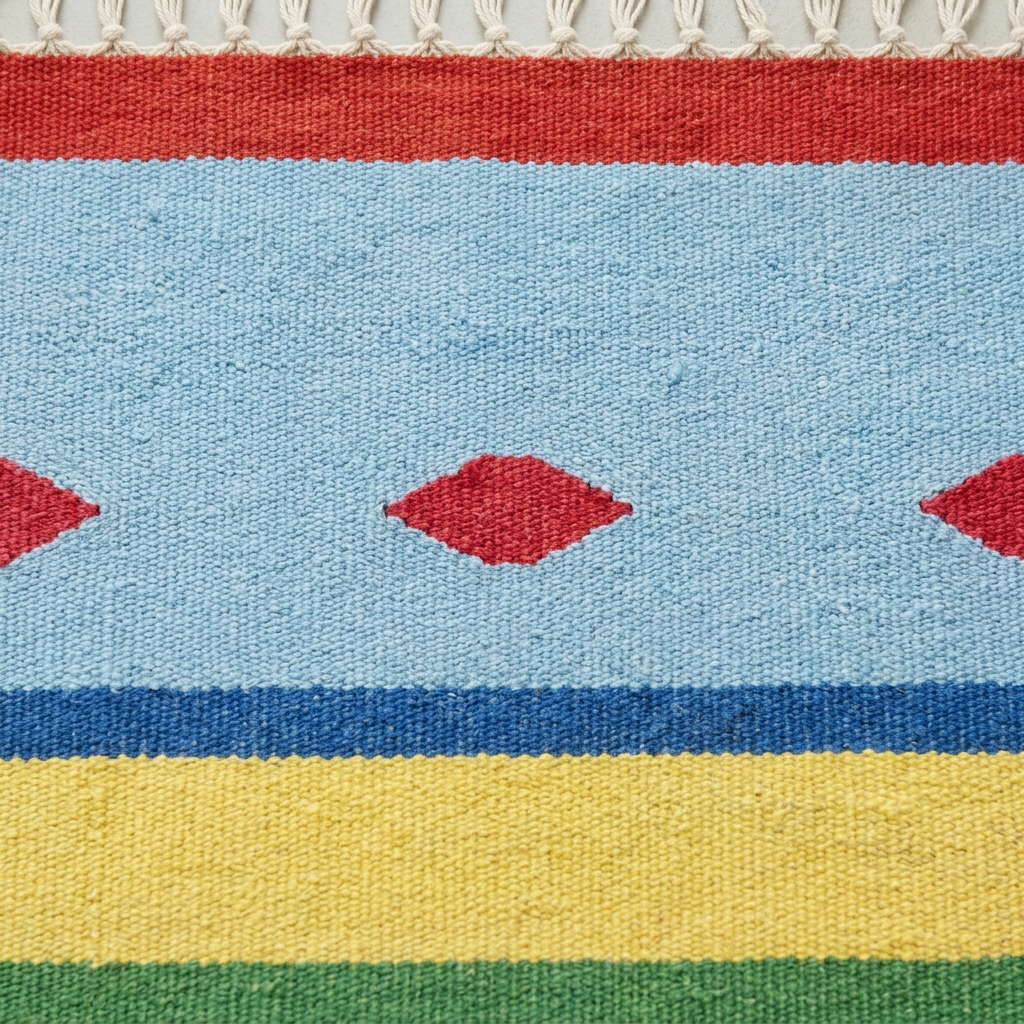 Detalle interpretado con IA del tejido y motivos de la alfombra OX3