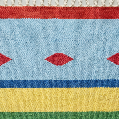 Detalle interpretado con IA del tejido y motivos de la alfombra OX3