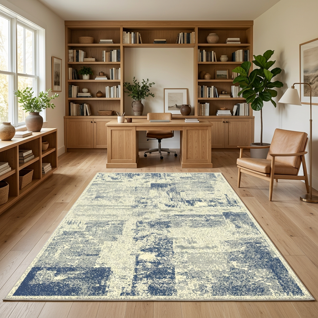 Visualización con IA de alfombra SAS10 en un estudio, vista amplia
