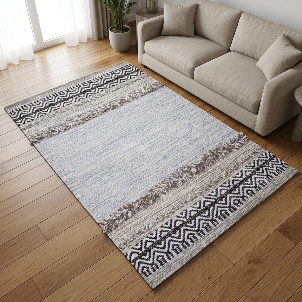 Nuevo intento de la alfombra en una sala luminosa