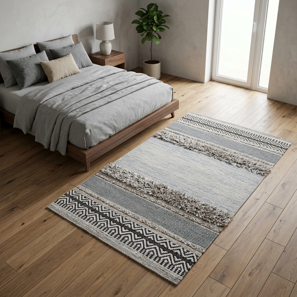 Nuevo intento de la alfombra junto a la cama